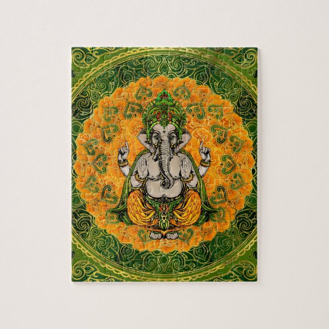 Ganesha in den Ringelblumen-Blumen und in der (Vertikal)