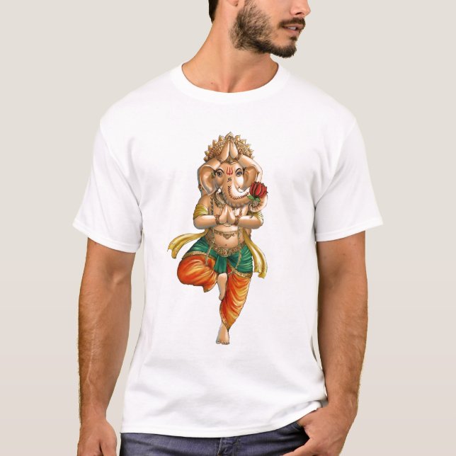 Ganesha in einer Vrksasana (Baum) Yoga-Pose T-Shirt (Vorderseite)