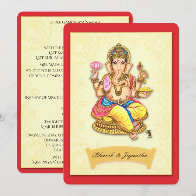 Ganesha Indian Wedding Einladung (Vorne/Hinten)