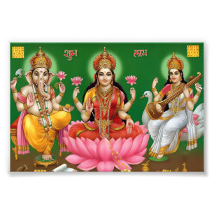 Ganesha, Lakshmi u. Saraswati Druck (6" x 4")