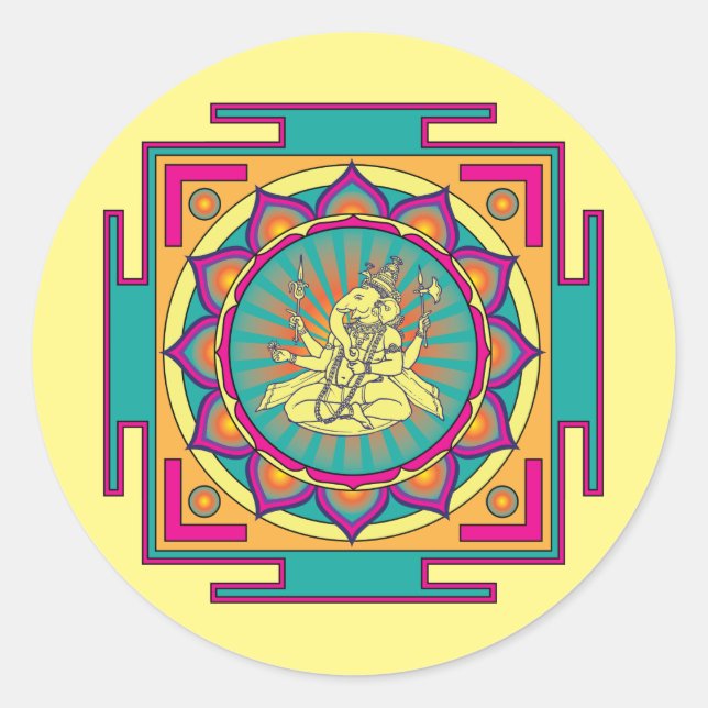 Ganesha Mandala Runder Aufkleber (Vorderseite)