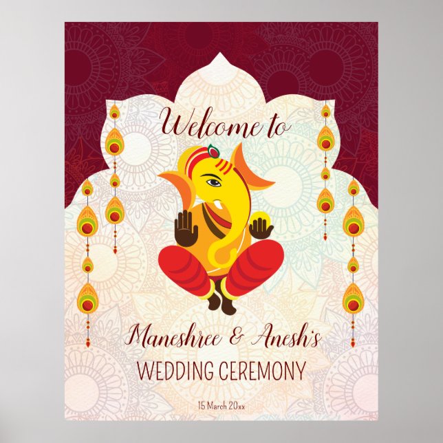 Ganesha mit gelbem Grasland Lotus Grenzempfang Poster (Vorne)