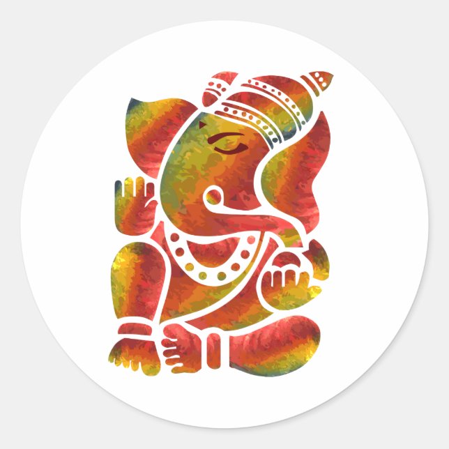 Ganesha Multicolor-Malerei Runder Aufkleber (Vorderseite)