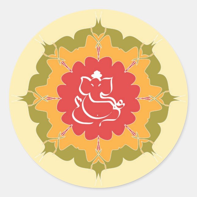 Ganesha on mandala Blume Runder Aufkleber (Vorderseite)