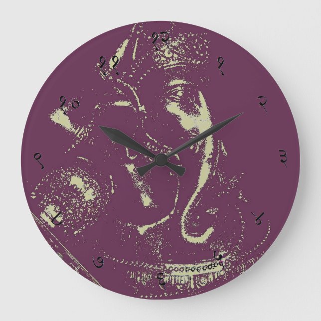Ganesha (Purple) Sanskrit Wall Clock Große Wanduhr (Vorderseite)