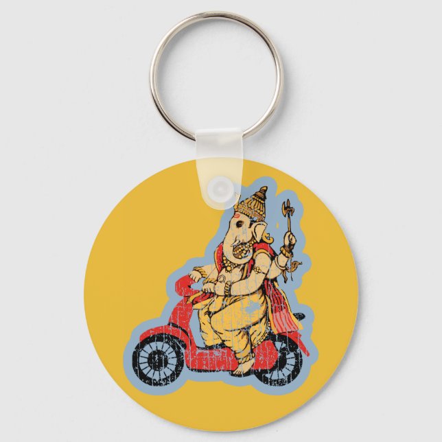 Ganesha Riding a Scooter Schlüsselanhänger (Vorderseite)