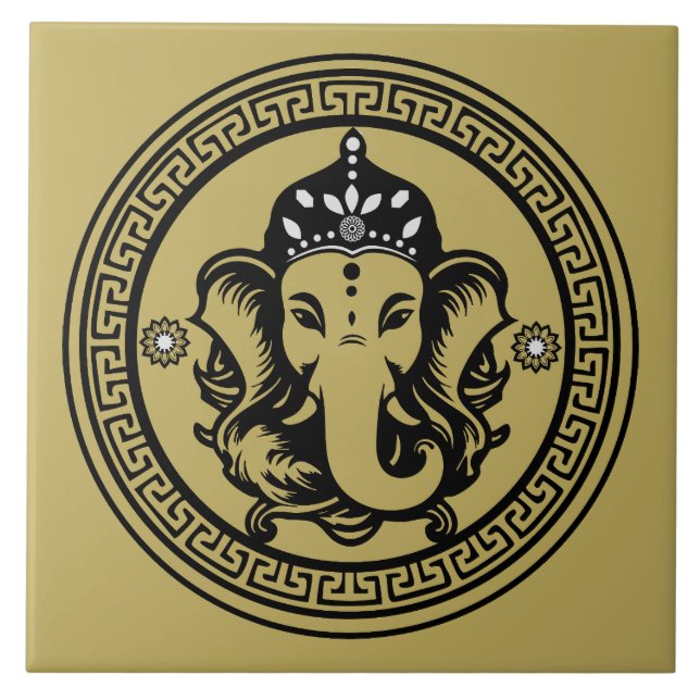 Ganesha Themed Hindu Art Print Fliese (Vorderseite)