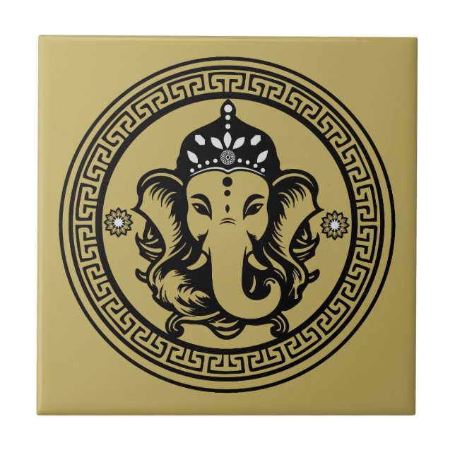 Ganesha Themed Hindu Art Print Fliese (Vorderseite)
