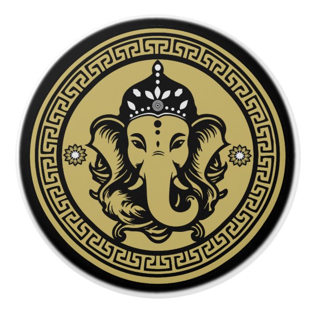 Ganesha Themed Hindu Art Print Keramikknauf (Vorderseite)