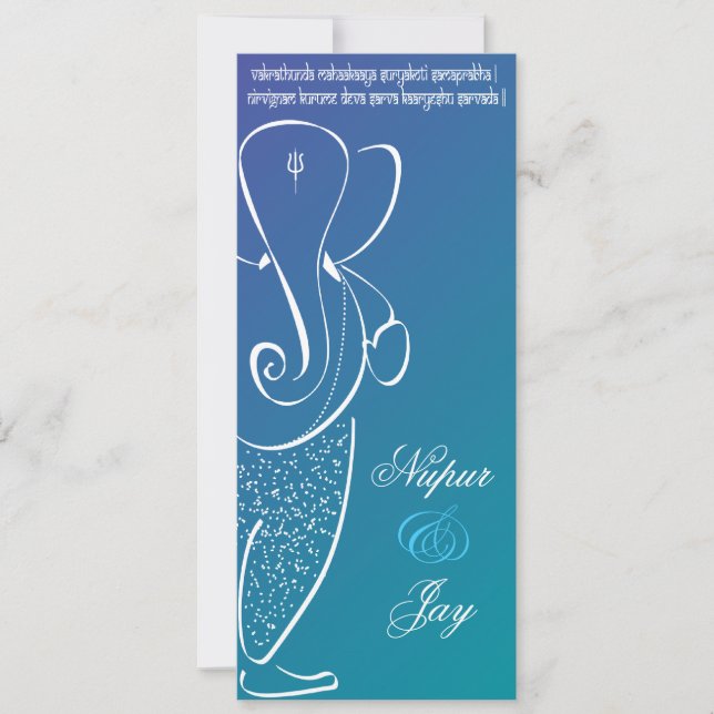 Ganesha Wedding Einladung: Marine und Aquamarin Einladung (Vorderseite)
