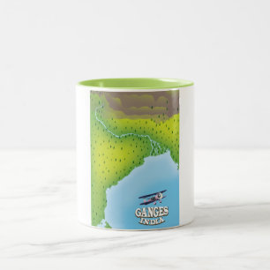 Ganges India kartografisches Reiseplakat Zweifarbige Tasse