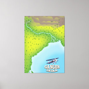 Ganges Indien Karte Reiseplakat Leinwanddruck