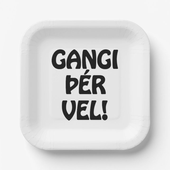 GANGI ÞÉR VEL! VIEL GLÜCK! Isländische Sprache Pappteller (Vorderseite)