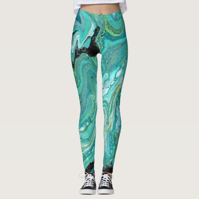 Gangs Back 1 Flüssig grüne Abstrakte Leggings (Vorderseite)