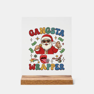 Gangsta-Wrapper-Weihnachtsmann-Mikrofon-Geld Acrylschild