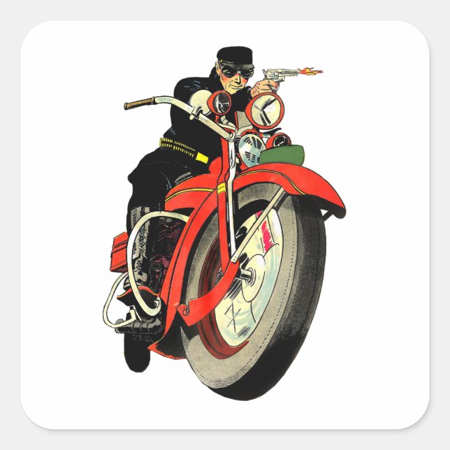 Gangster Biker Man Motorräder Comicen Art Quadratischer Aufkleber (Vorderseite)