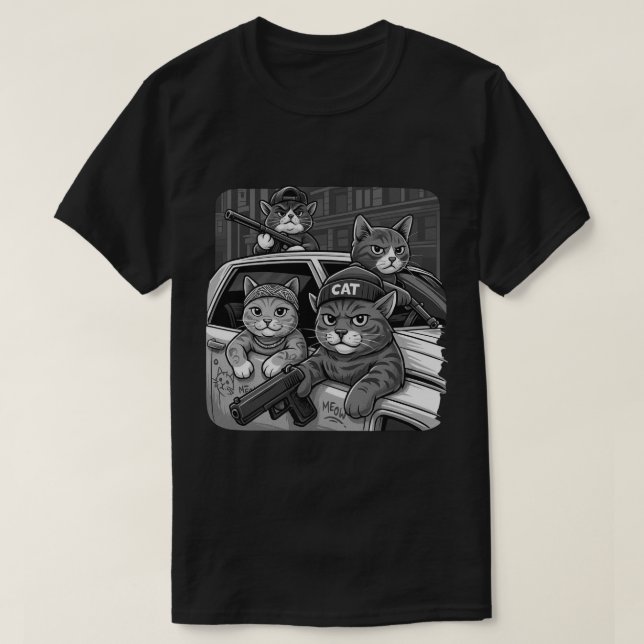 Gangster Cat Street Art Design - Funny Urban Cat T-Shirt (Design vorne)