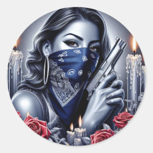 Gangster Girl Hip Hop chicano Art Design Runder Aufkleber