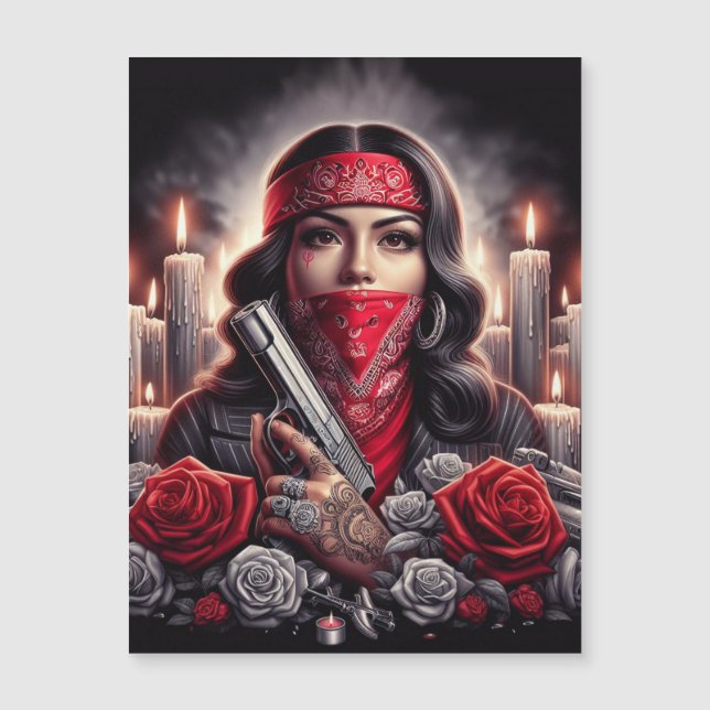 Gangster Girl Hip Hop chicano Art Grafik Magnetkarte (Vorderseite)