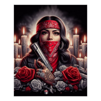 Gangster Girl Hip Hop chicano Art Grafik Poster