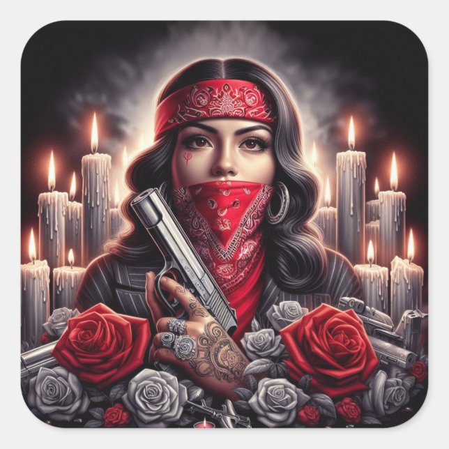 Gangster Girl Hip Hop chicano Art Grafik Quadratischer Aufkleber (Vorderseite)