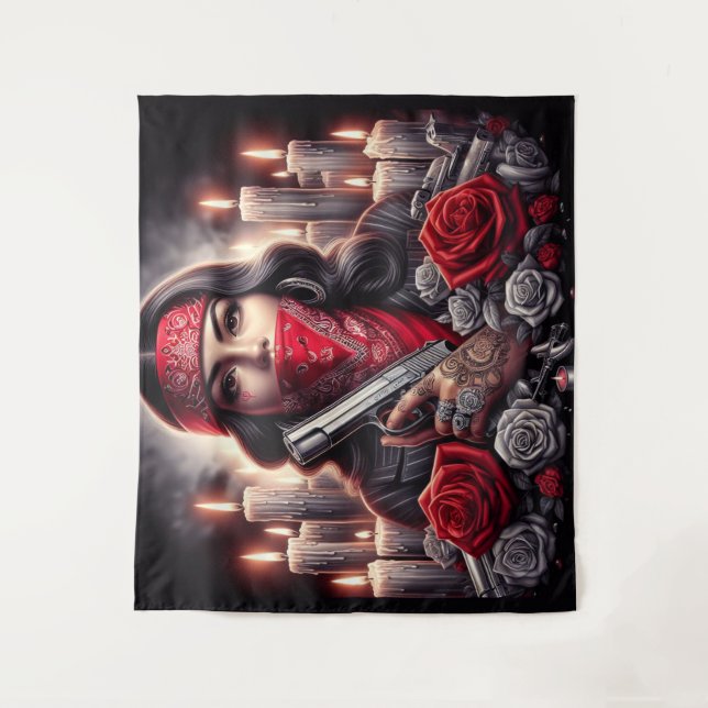 Gangster Girl Hip Hop chicano Art Grafik Wandteppich (Vorderseite)