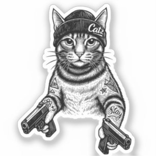 Gangster-Katzen-Tattoo-Kunst Coole Streetwear-Ki Aufkleber
