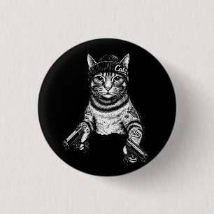 Gangster-Katzen-Tattoo-Kunst Coole Streetwear-Ki Button