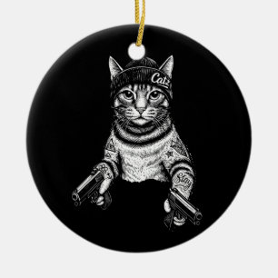 Gangster-Katzen-Tattoo-Kunst Coole Streetwear-Ki Keramik Ornament