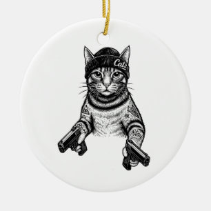 Gangster-Katzen-Tattoo-Kunst   Coole Streetwear-Ki Keramik Ornament