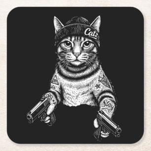 Gangster-Katzen-Tattoo-Kunst   Coole Streetwear-Ki Rechteckiger Pappuntersetzer