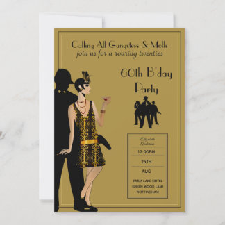 Gangster Moll 1920s Flapper Black Gold 60. Party Einladung