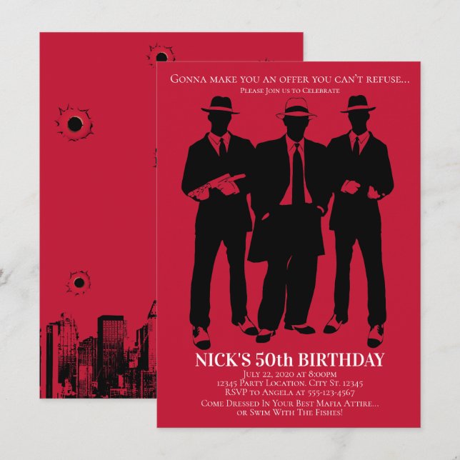 Gangster-Party Einladungen (Vorne/Hinten)
