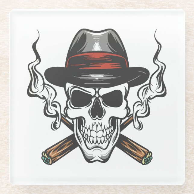 Gangster-Schädel Glasuntersetzer (Vorderseite)