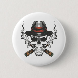 Gangster-Schädel mit Fedora-Hut Button