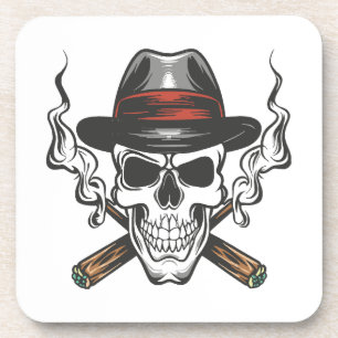 Gangster-Schädel mit Fedora-Hut Getränkeuntersetzer