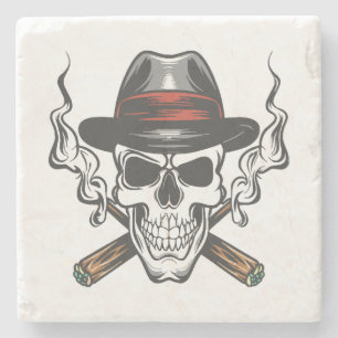 Gangster-Schädel mit Fedora-Hut Steinuntersetzer