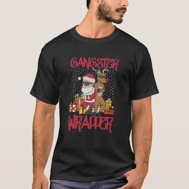 Gangster Wrapper Ugly Christmas Sweater Funny Pub T-Shirt (Vorderseite)