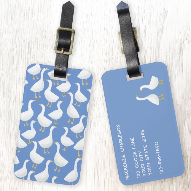 Gans Vogel Muster Blau Gepäckanhänger (Goose luggage tag for geese and poultry lovers)