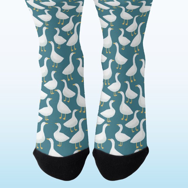 Gans Vogel Muster Türkisgrün Socken (Goose geese pattern socks for farmers and bird lovers)