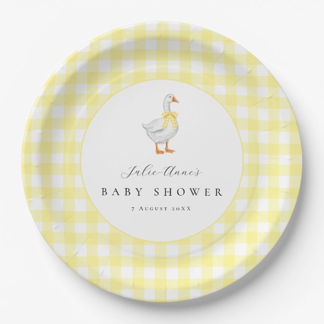 Gänse-Gingham-Baby-Shower-Papierteller Pappteller (Vorderseite)