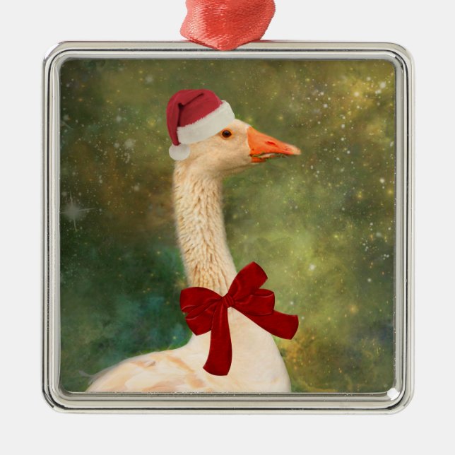 Gänse in einem roten Bow Weihnachten Ornament Aus Metall (Vorne)
