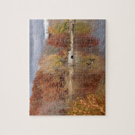 Gänse in reflektierten Herbstfarben -