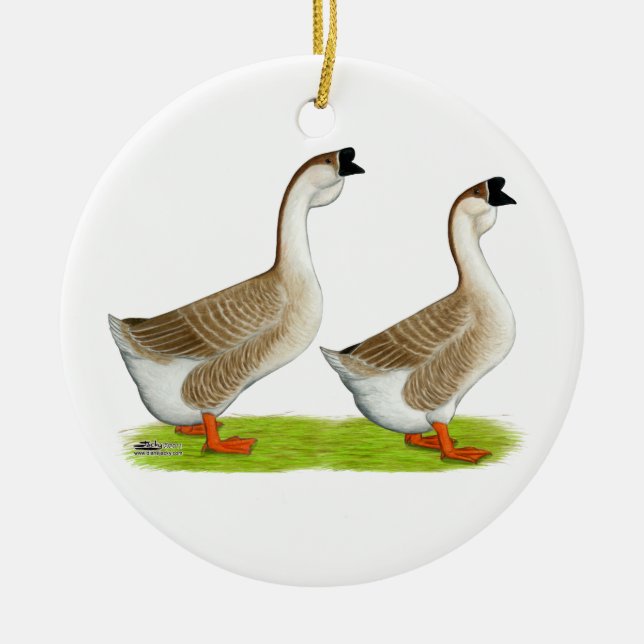 Gänse:  Lederfarbener Afrikaner Keramik Ornament (Vorne)