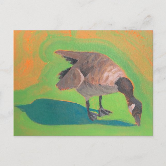 Gänse mit grüner und orangefarbener Postkarte (Vorderseite)