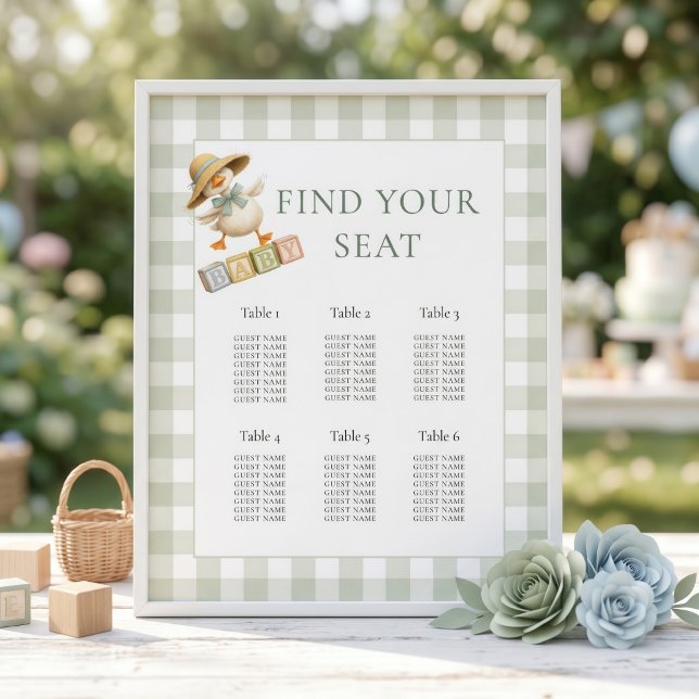 Gänse-Sage-Gingham-Baby-Shower-Sitzplan Poster (Von Creator hochgeladen)