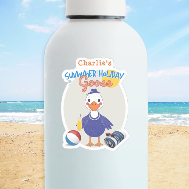 Gänse Sommerurlaub Spaß Niedlich Personalisiert Aufkleber (Vinyl cut-out sticker with fun 'Summer Holiday Goose' design, personalized with a name)