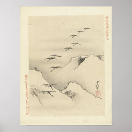 Gänse über Berge, antike japanische Malerei Poster
