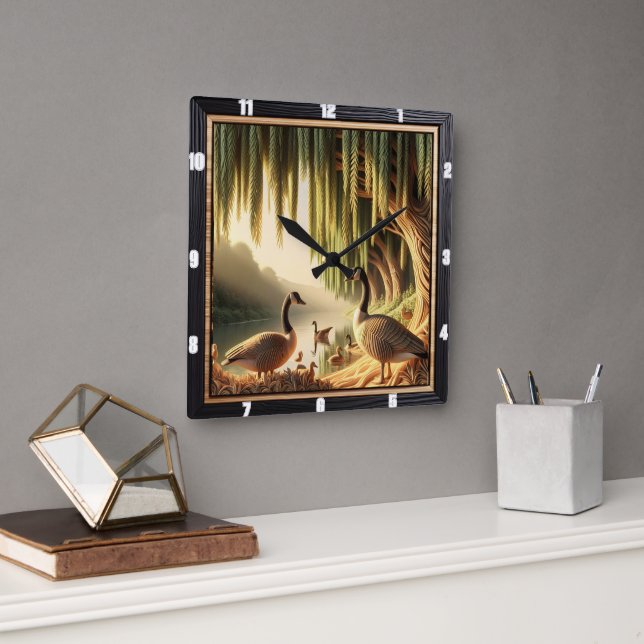 Gänse und Enten Quadratische Wanduhr (Büro)