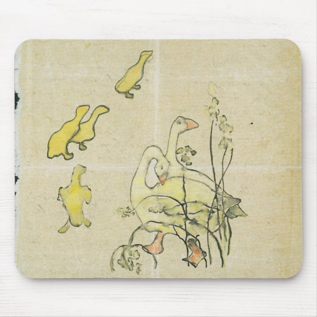 Gänse und Gänschen (w/c u. Tinte auf Papier) Mousepad (Vorne)